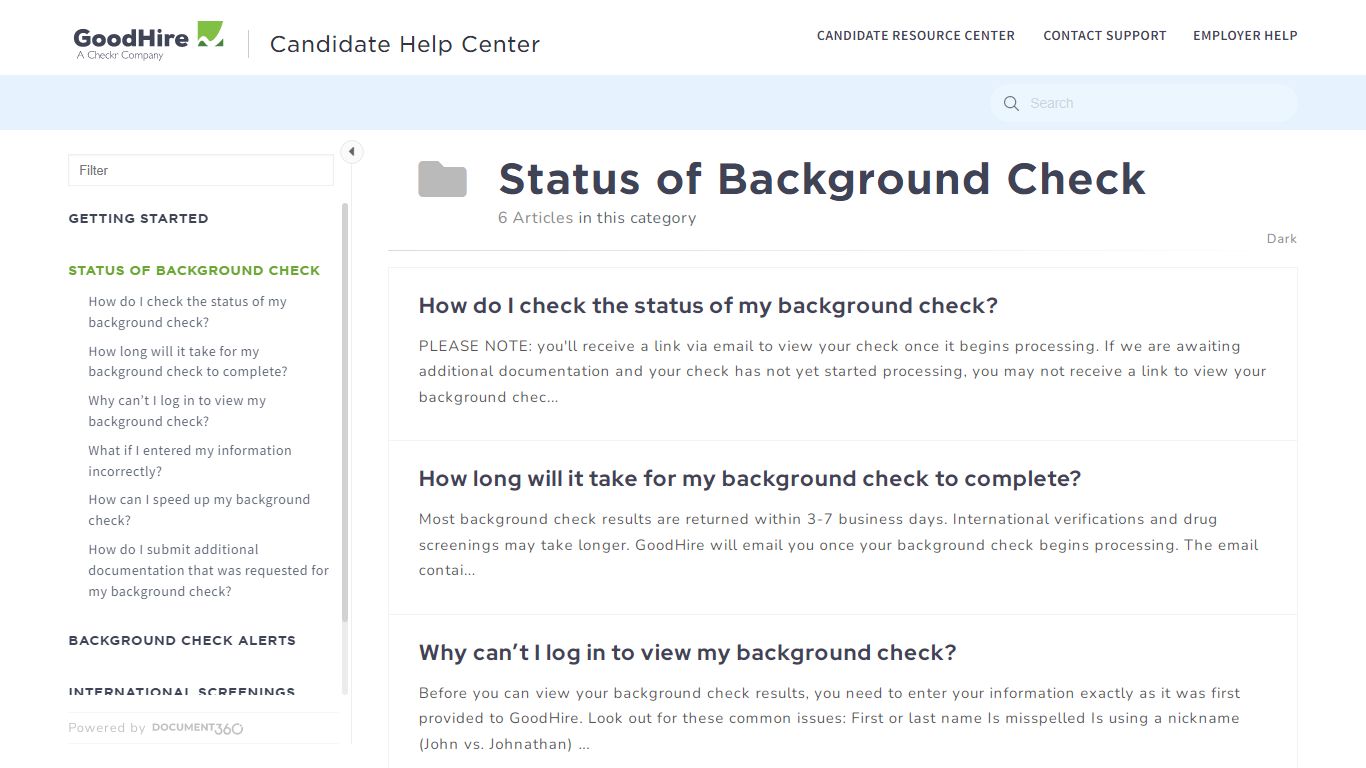 Status of Background Check - GoodHire